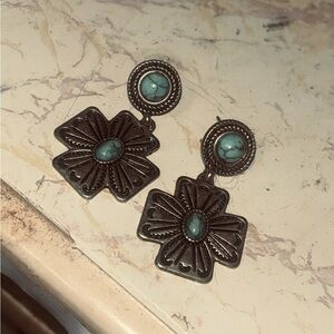 turquoise colored earrings and turquoise ring bundle ! ring size 7